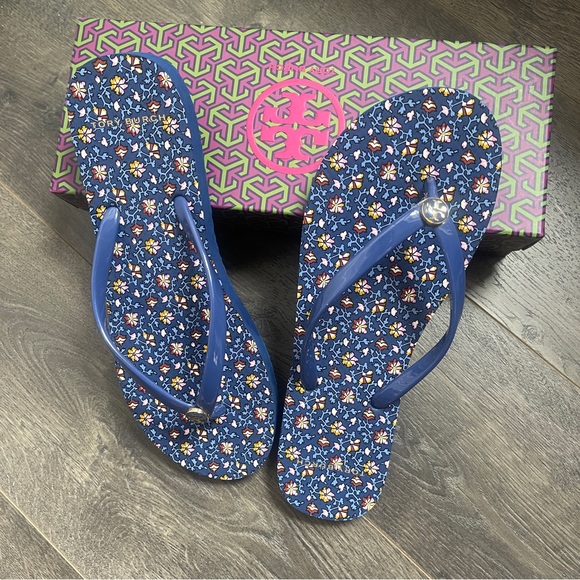 Tory Burch Shoes - Tory Burch Blueberry Floral Thong Thin Flip Flops, Size 9 with original box